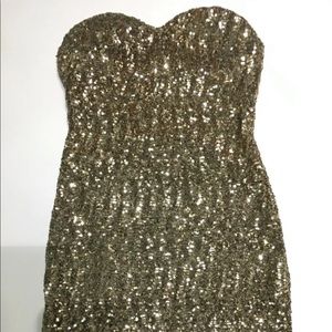 Arden B Gold Sequins Mini Strapless Dress XS